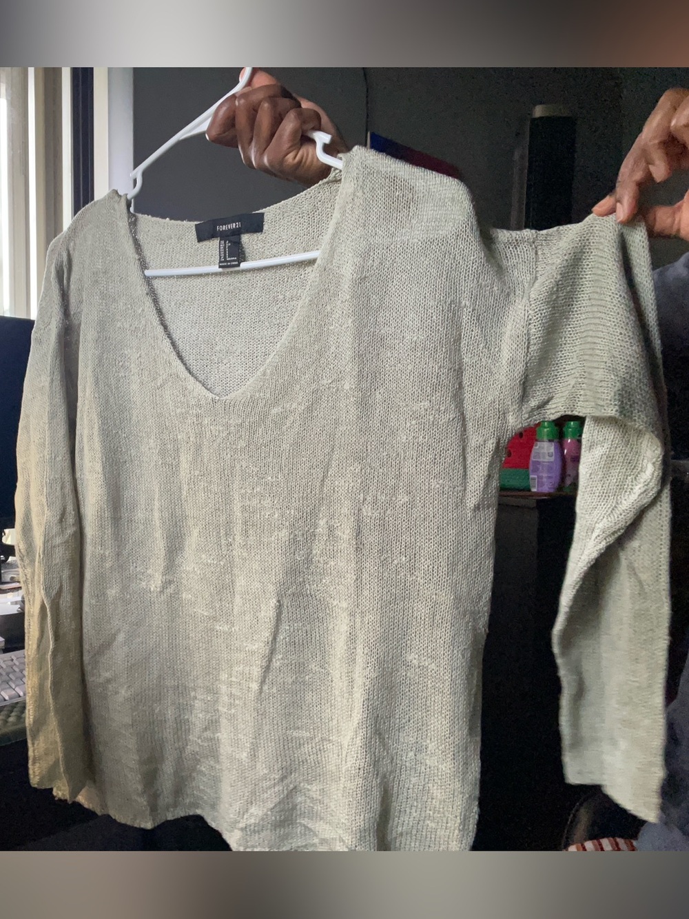 Forever 21 Sage Green V-Neck Knit Sweater